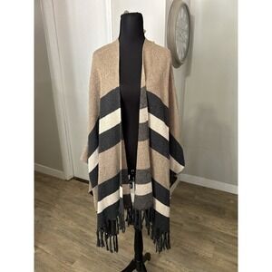 VICI Oversized Blanket Scarf Poncho Shawl Tan Gray‎ White Fall Size Small Medium
